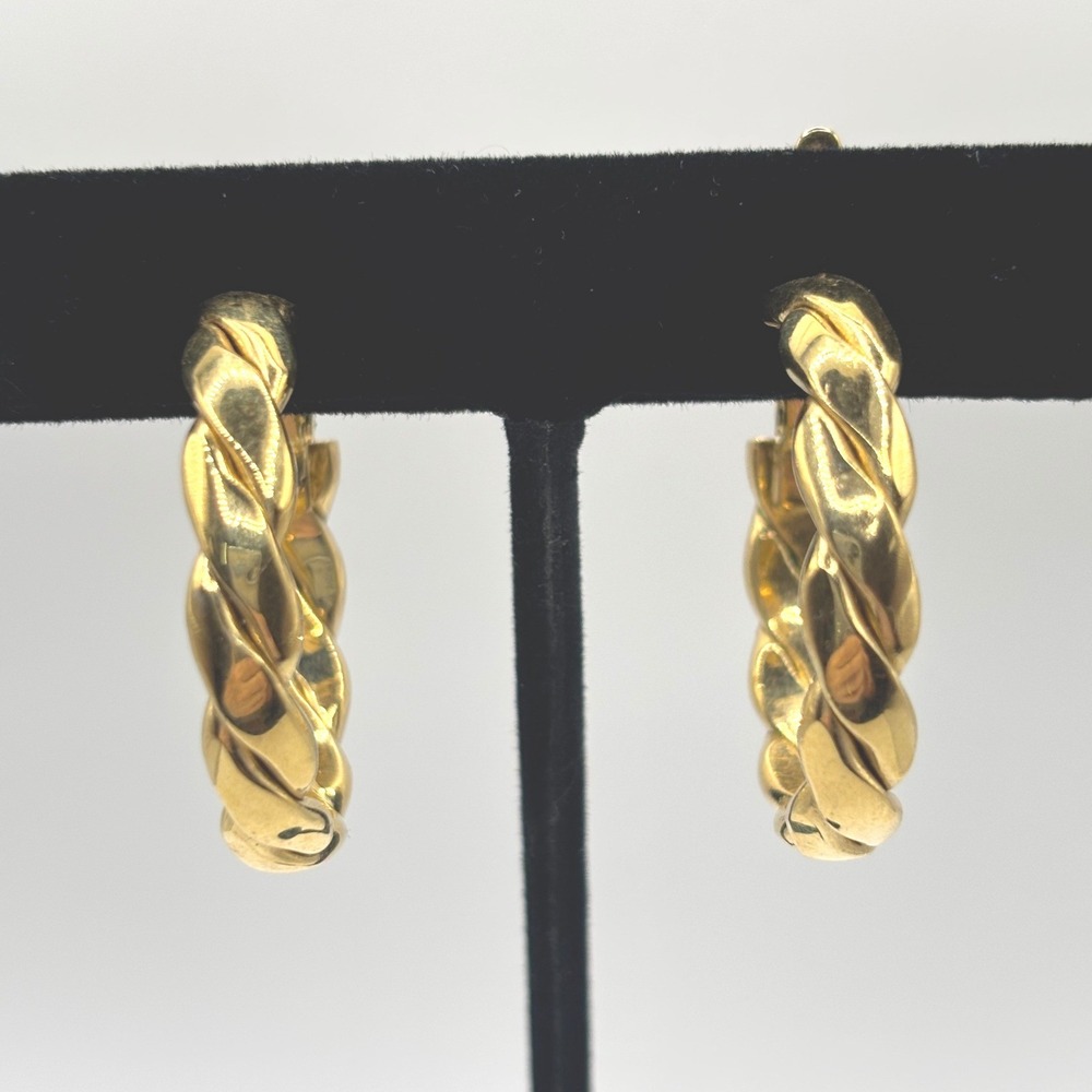 Vintage Trifari Gold Tone‎ Twisted Hoop Clip On Earrings